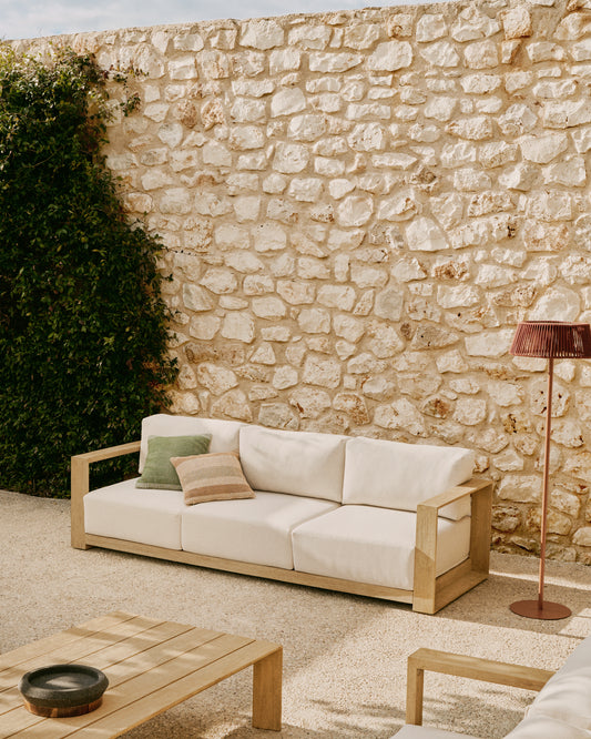 Divano Ambra a 3 posti in legno massiccio di acacia con finitura chiara 249 cm
