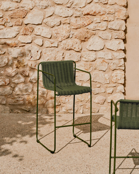 Sgabello Maurina impilabile in acciaio zincato verde con corda verde 74,5 cm