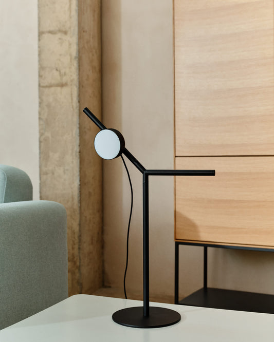 Lampada da tavolo Orey in metallo nero con faretto multiposizione
