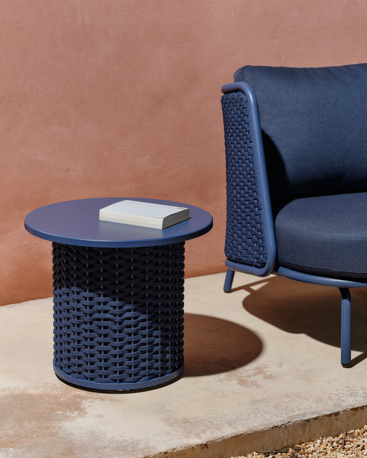 Tavolino da esterno Sedalis in alluminio e corda blu Ø 50 cm