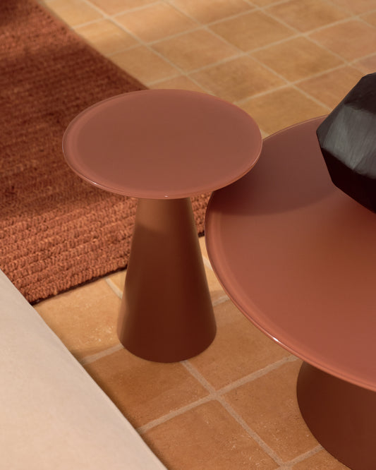 Tavolino d’appoggio Wilshire in vetro temperato smerigliato e acciaio verniciato terracotta satinato Ø30cm
