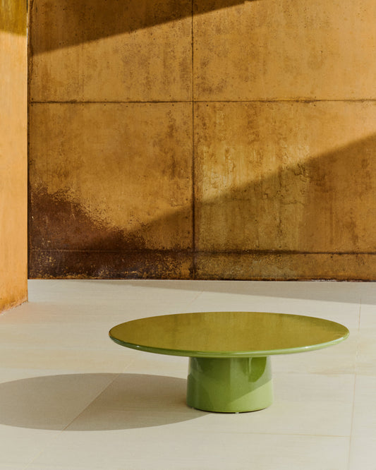Tavolino da salotto Albanella in cemento con finitura verde lucido Ø 110 cm