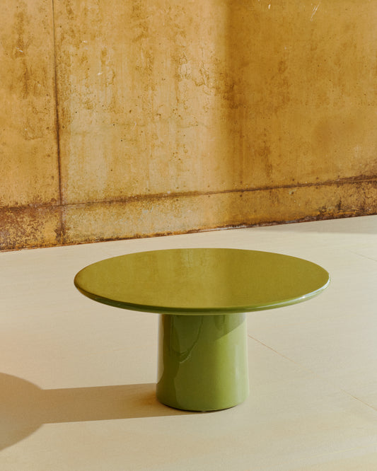 Tavolino da salotto Albanella in cemento con finitura verde lucido Ø 85 cm