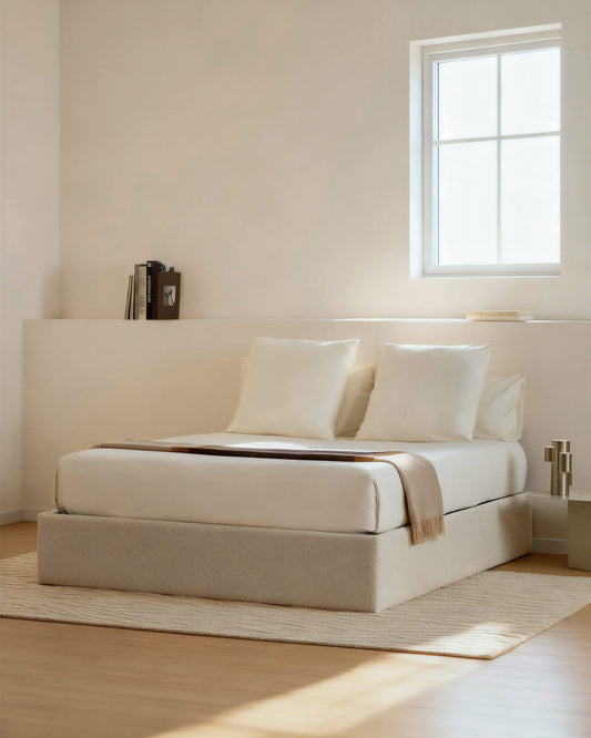 Letto contenitore sfoderabile Nelzi in ciniglia écru