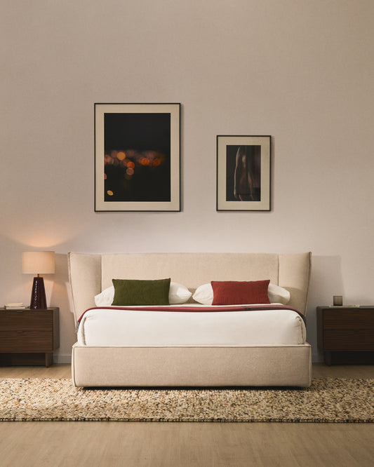 Letto sfoderabile Arvian in ciniglia beige con contenitore apribile per materasso 160 x 200 cm