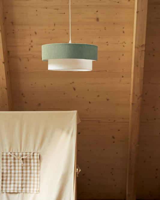Lampada da soffitto Bianella in cotone e velluto a coste turchese