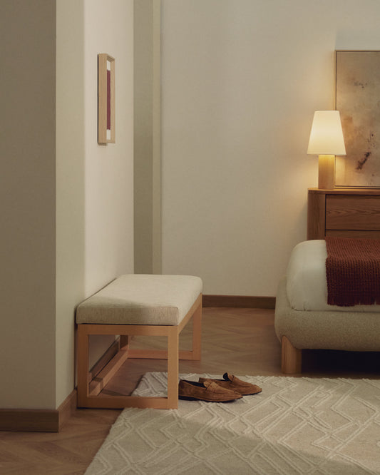 Panca Loya in ciniglia beige e legno di faggio 128 cm