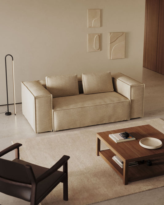 Divano Blok 2 posti in velluto a coste spesso color naturale 210 cm