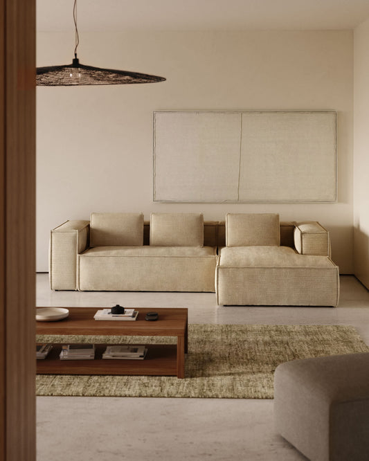 Divano Blok 3 posti in velluto a coste spesso color naturale con chaise longue destra 300 cm FSC Mix Credit