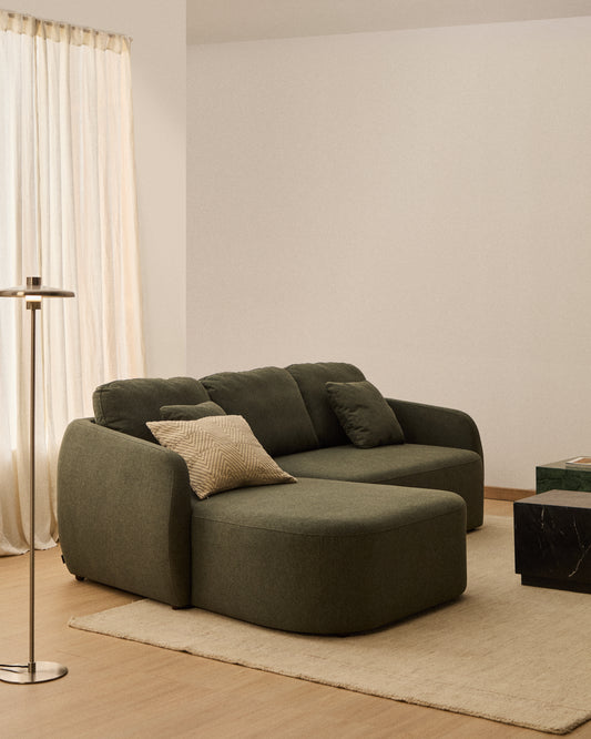 Divano letto Laira 3 posti in ciniglia verde scuro con chaise longue sinistra 246 cm