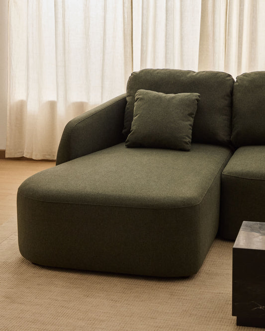 Divano letto Laira 3 posti in ciniglia verde scuro con chaise longue sinistra 246 cm