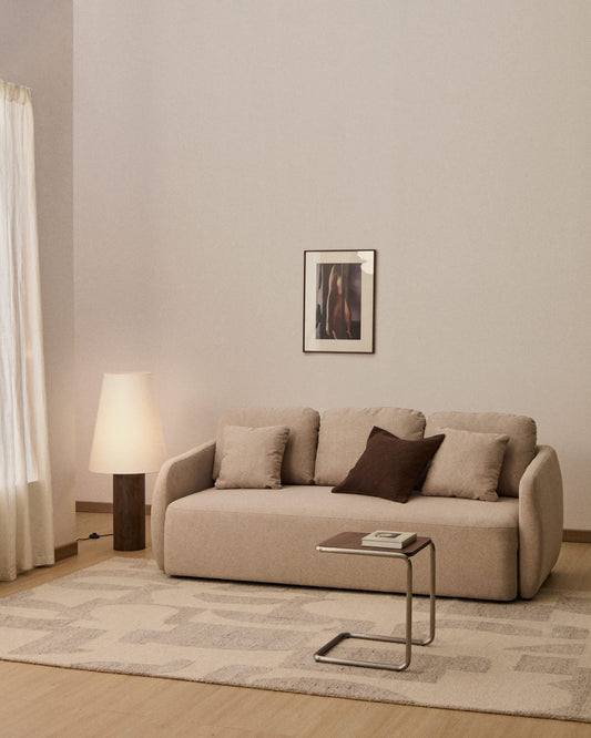 Divano letto Laira 3 posti in ciniglia beige 218 cm