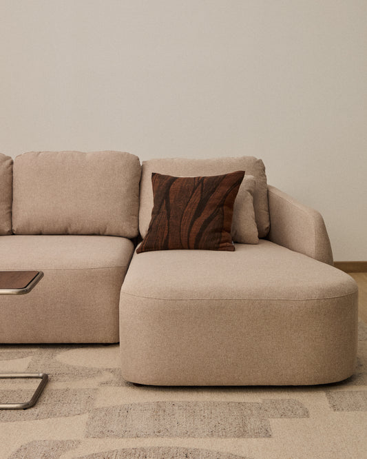 Divano letto Laira 3 posti in ciniglia beige con chaise longue destra 246 cm
