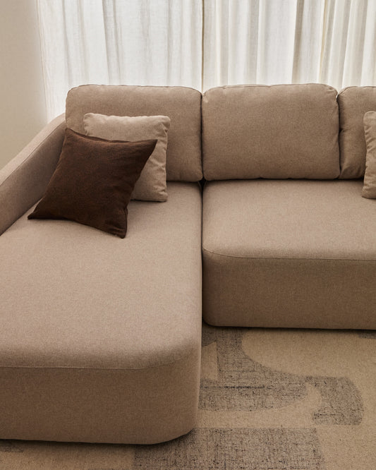 Divano letto Laira 3 posti in ciniglia beige con chaise longue sinistra 246 cm