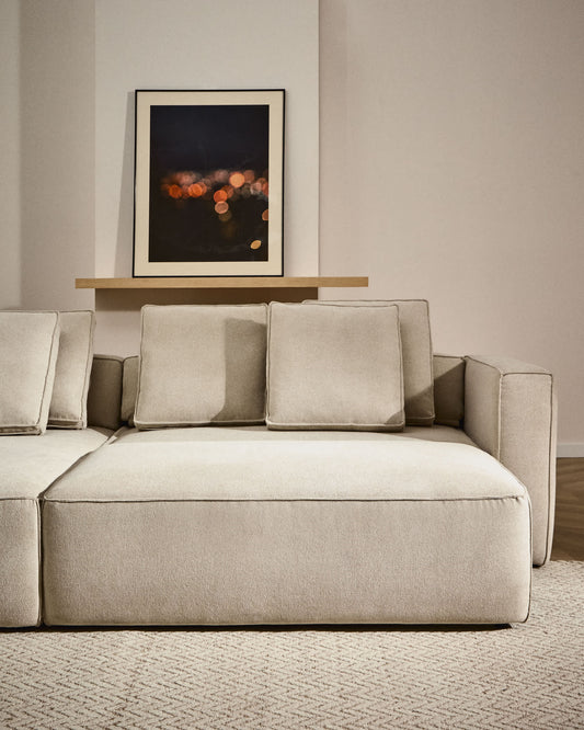 Divano letto Marela 3 posti con chaise longue sinistra in ciniglia beige 276 cm
