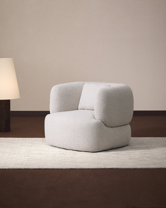 Poltrona girevole Martina con cuscino in bouclé grigio