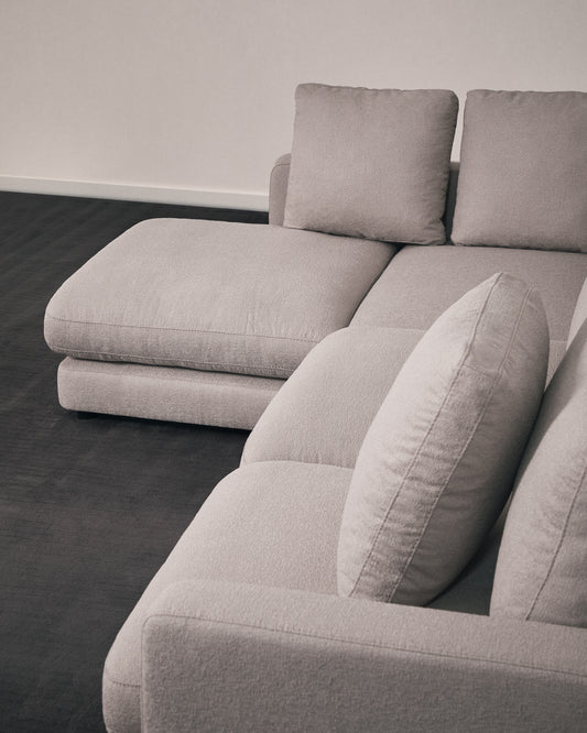 Divano Gala 4 posti in micro bouclé grigio con chaise longue sinistra 300 cm