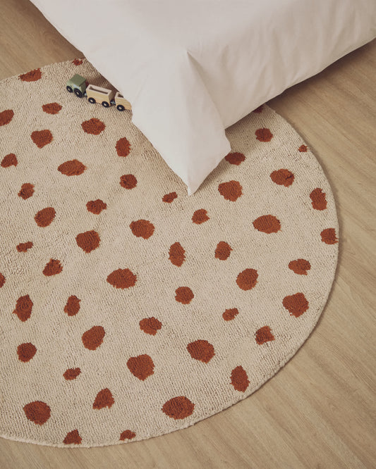 Tappeto rotondo Tandani in cotone beige con disegno di ghepardo arancione Ø 100 cm