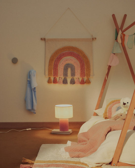 Lampada da tavolo Bianella in cotone e velluto rosa