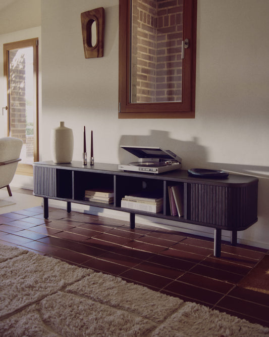 Mobile TV Mailen 2 porte in impiallacciatura di frassino con finitura scura 200 x 50 cm