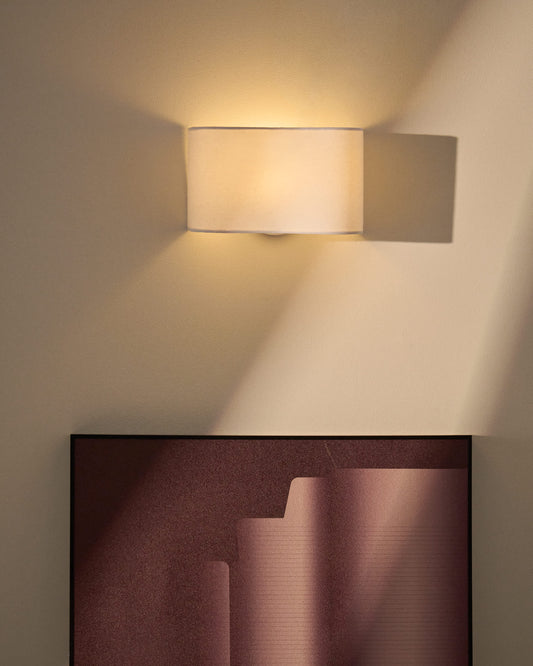 Applique da parete Lumeni di legno di caucciù e lino beige 25 cm