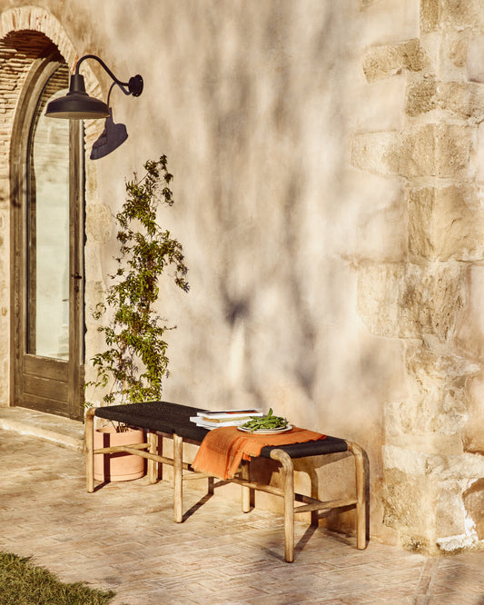 Panca Alipa in legno massiccio di acacia e corda grigio scuro 180 cm