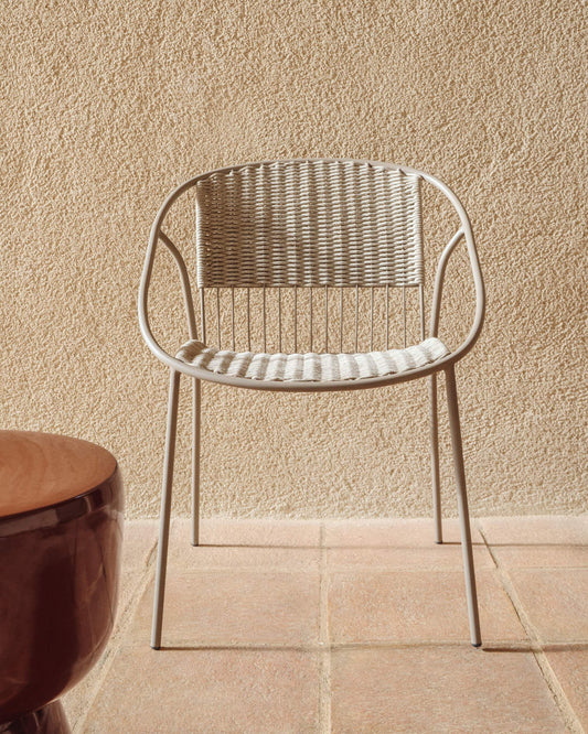 Sedia impilabile da esterno Atrani in acciaio zincato e corda color tortora