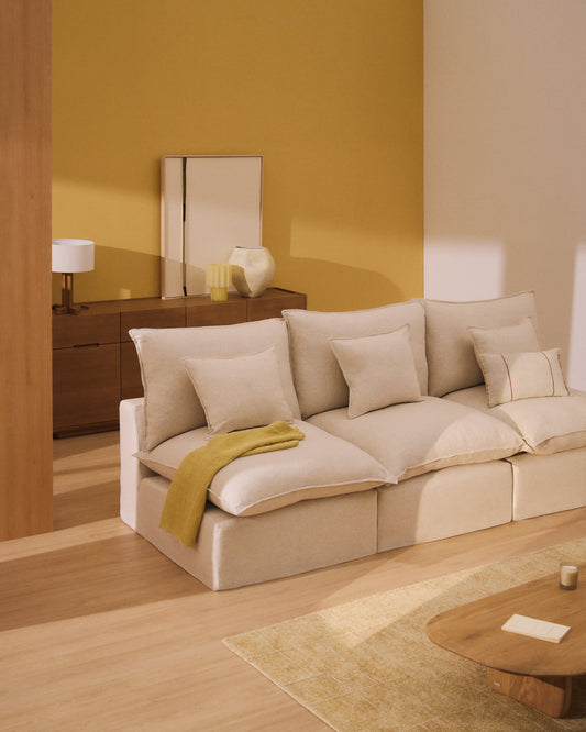Divano modulare sfoderabile Anarela 5 posti in lino e viscosa beige 330 cm FSC Mix Credit