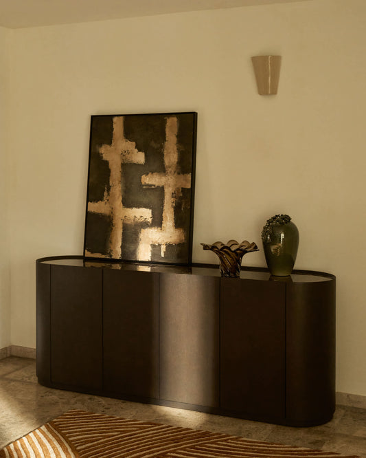 Credenza Nemore a 4 ante in impiallacciatura di rovere e piano in ceramica effetto marmo Emperador FSC Mix Credit 200 X 45 cm