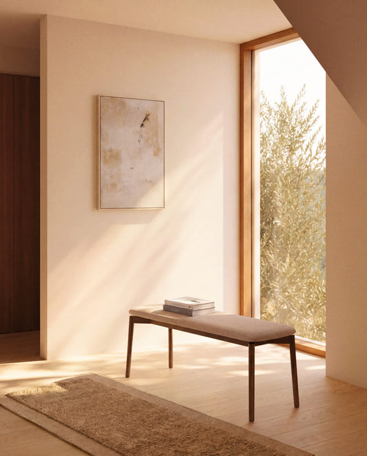 Panca Evera in ciniglia marrone e impiallacciato di rovere con finitura noce 122 cm