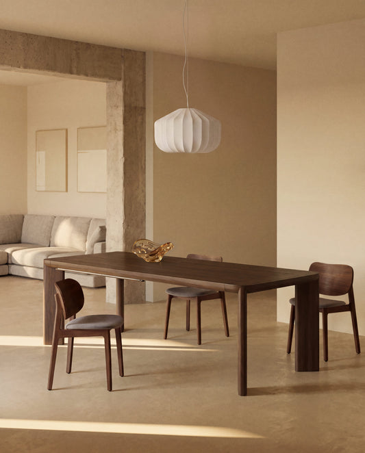 Sedia Ludara in impiallacciato di rovere con finitura noce e ciniglia marrone