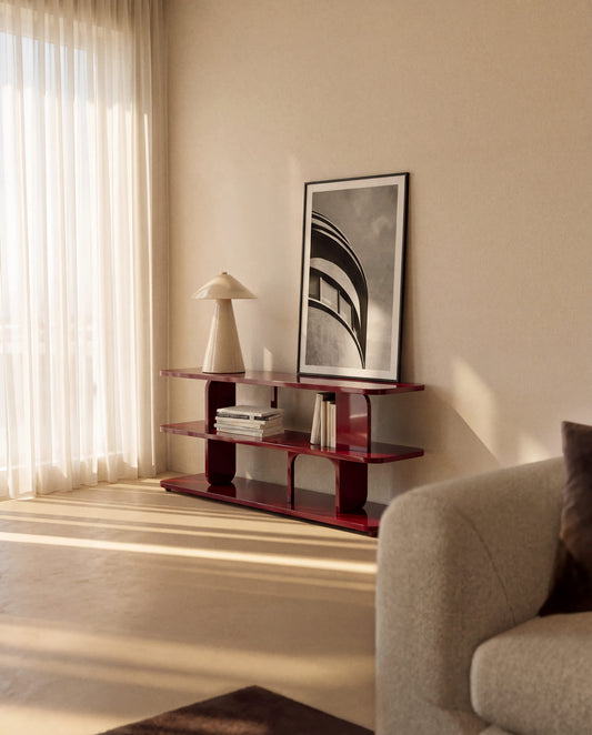 Scaffalatura Aduma in MDF laccato granato con finitura lucida FSC 100% 160 X 65 cm