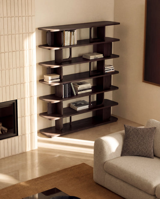 Scaffalatura Aduma in impiallacciatura in rovere con finitura ebanizzata FSC 100% 160 x 187 cm