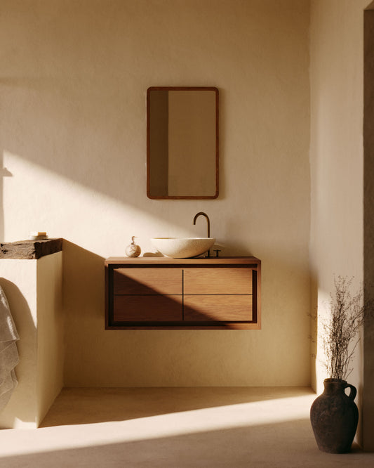 Mobile da bagno Kenta in legno massiccio di teak finitura noce 90 x 45 cm
