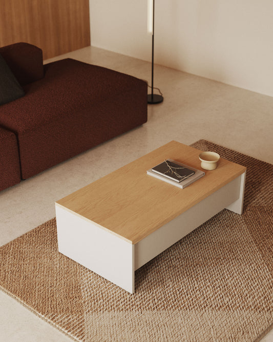 Tavolino rialzabile Abilen impiallacciato rovere e laccato bianco 110 x 60 cm