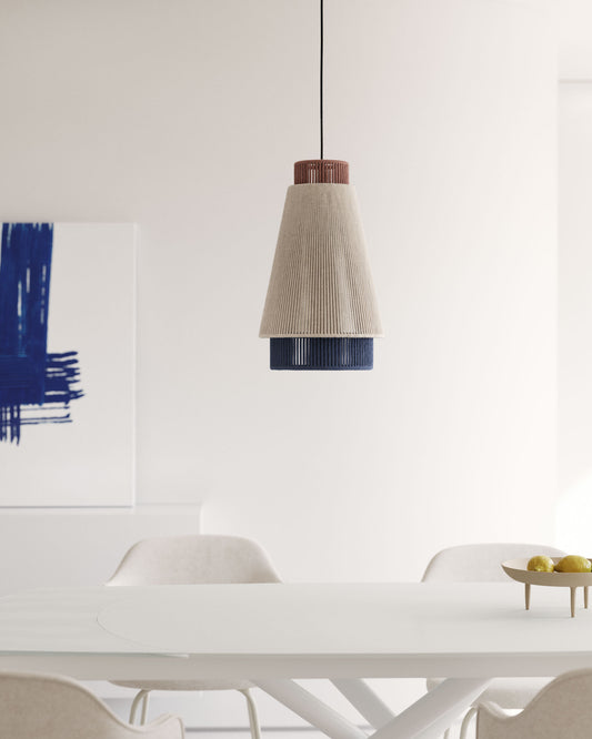 Lampada da soffitto Yuvia in cotone finitura beige, blu e terracotta
