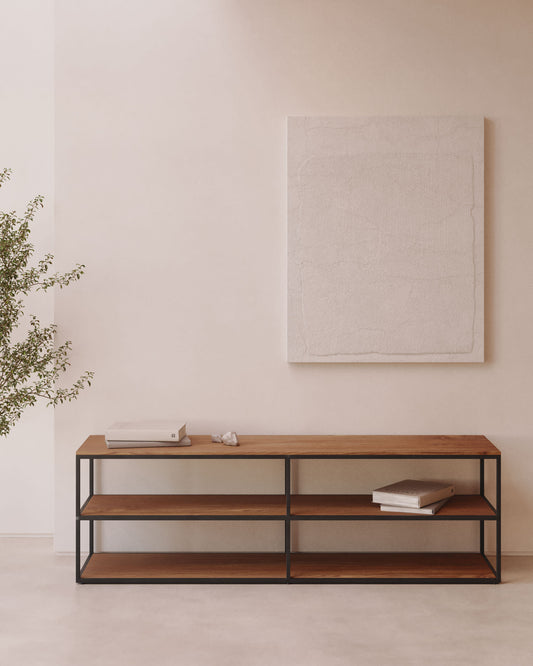 Mobile TV Yoana impiallacciato rovere e struttura in metallo bianco 160 x 40 cm