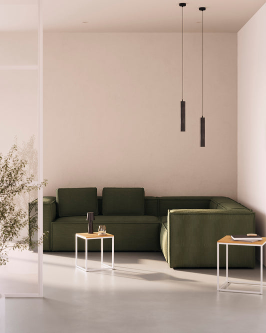 Divano ad angolo Blok 4 posti in velluto a coste spesse verde 320 x 230 cm / 230 x 320 cm