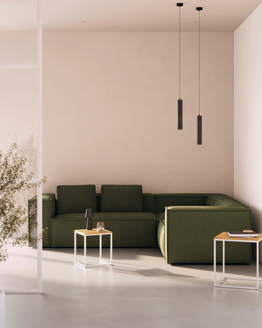 Divano ad angolo Blok 4 posti in velluto a coste spesse verde 320 x 230 cm / 230 x 320 cm