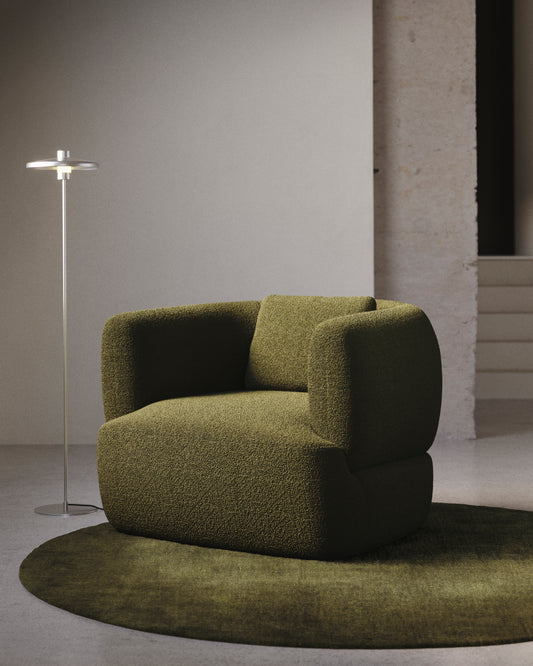 Poltrona girevole Martina con cuscino in montone sintetico verde scuro