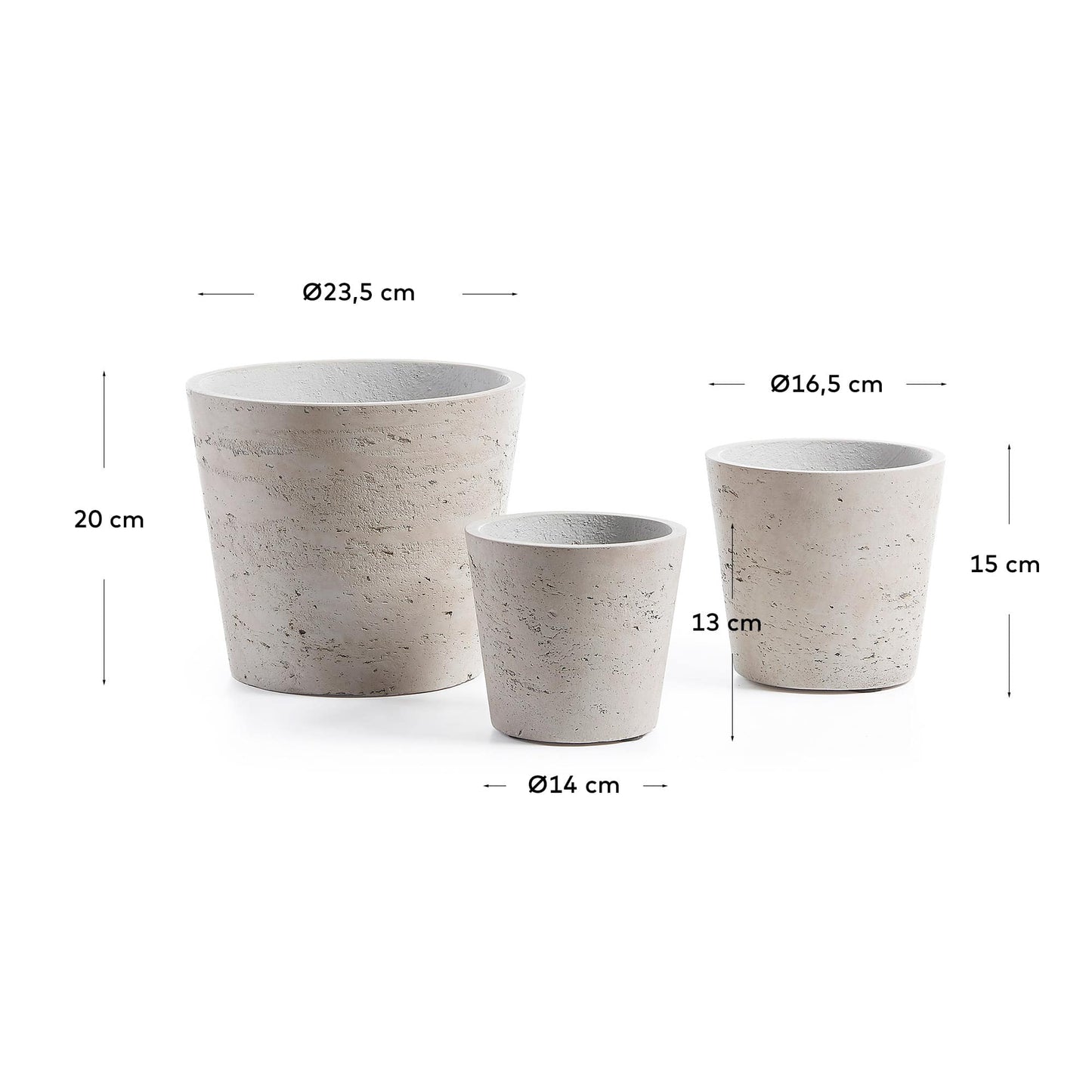 Set Low da 3 vasi grigio Ø 23,5 cm / Ø 16,5 cm / Ø 14 cm