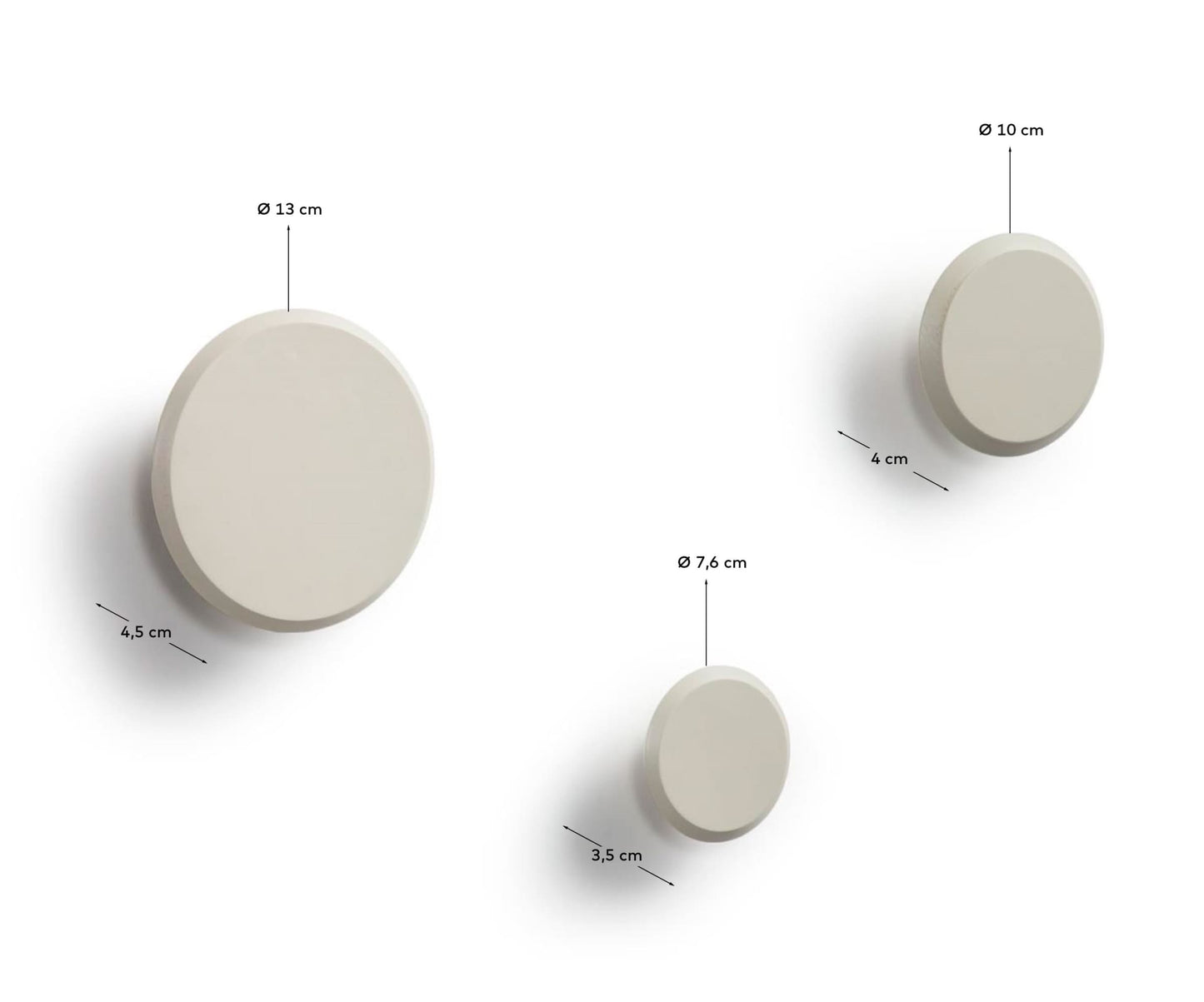 Set Nadua di 3 appendiabiti in legno massello di faggio finitura beige