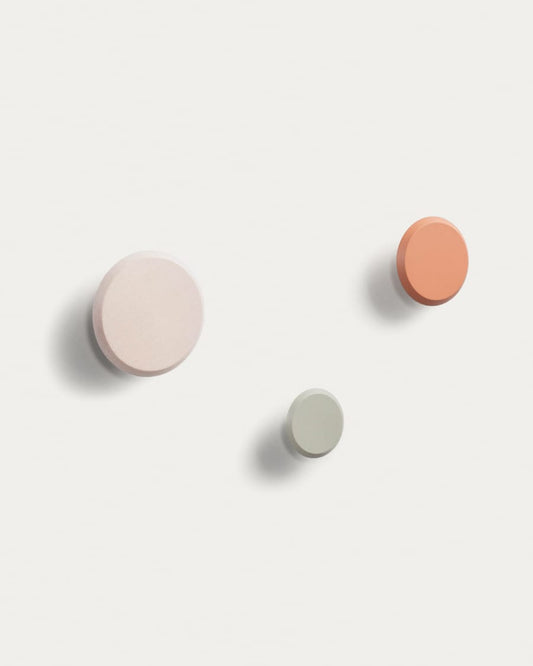 Set Nadua di 3 appendiabiti in legno massello di faggio finitura naturale, arancio e beige