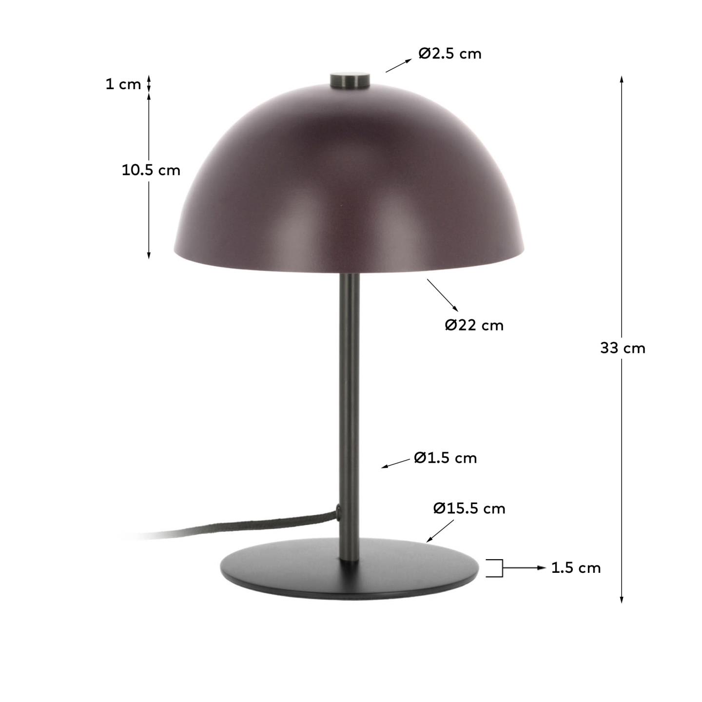 Lampada da tavolo Aleyla in metallo con finitura granata