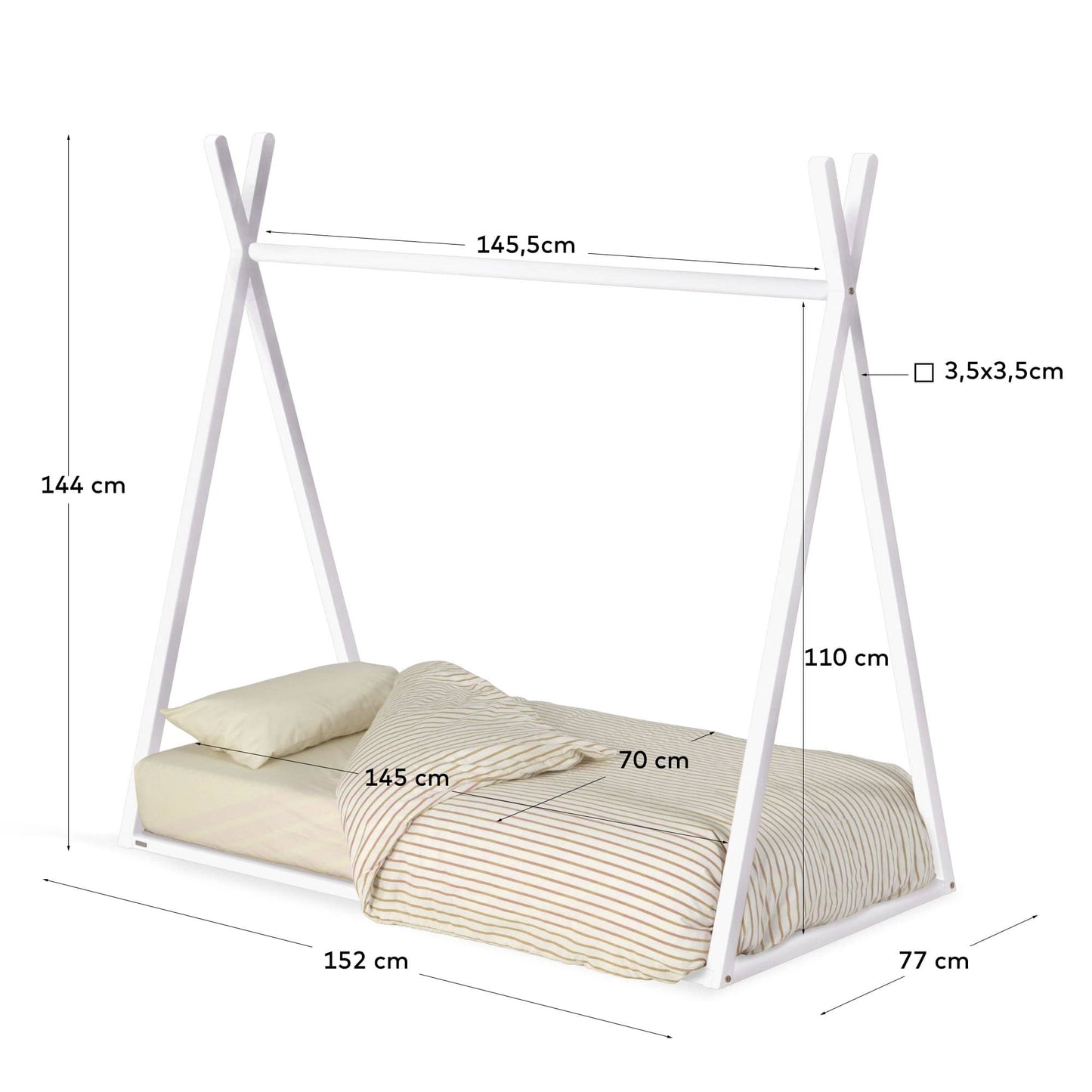 Letto tipi Maralis in legno massello di faggio finitura bianca 70 x 140 cm