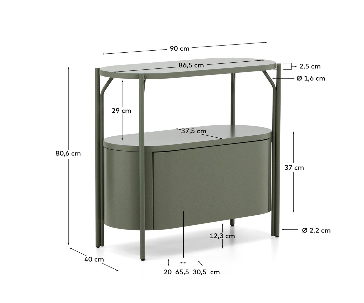 Mobile bagno Arely con struttura in acciaio e MDF laccato verde 90 x 40 cm