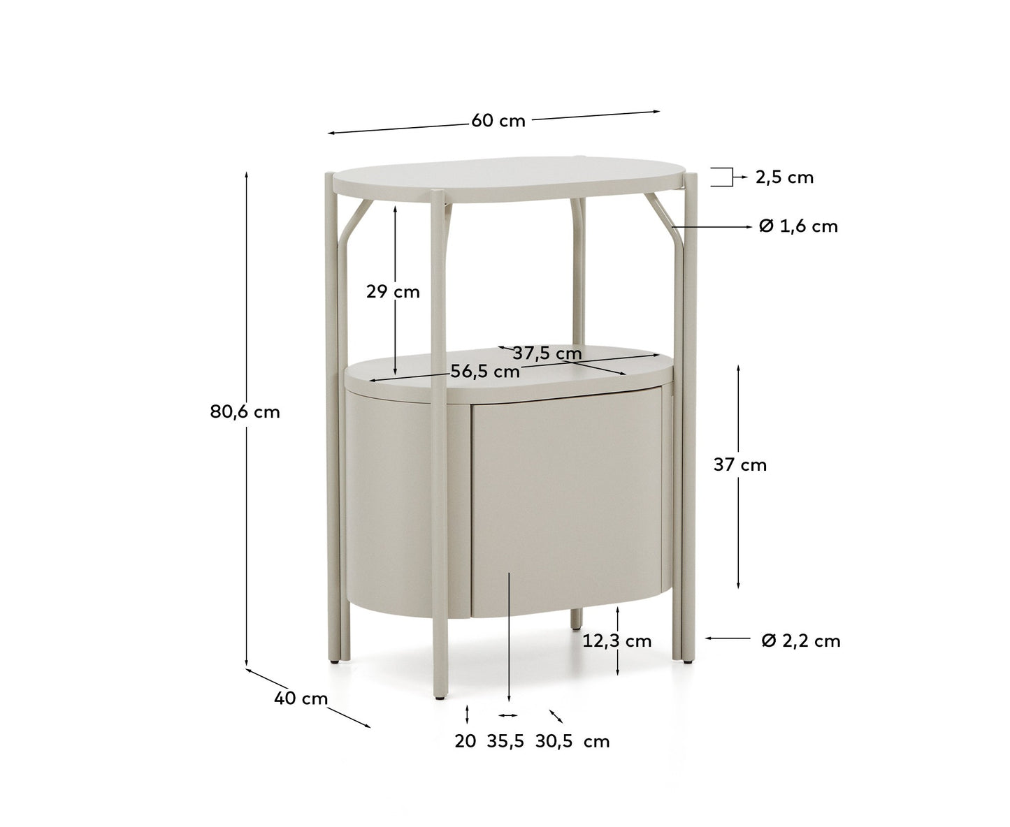 Mobile bagno Arely con struttura in acciaio e MDF laccato bianco 60 x 40 cm