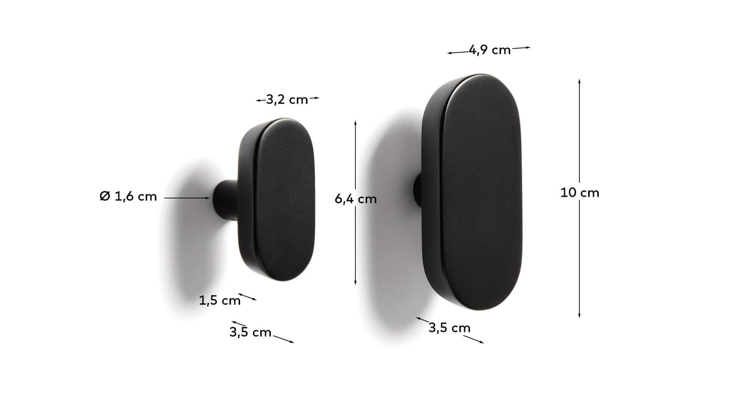 Set di 2 appendini in legno massiccio di faggio con finitura laccata nera 6,5 cm/10 cm
