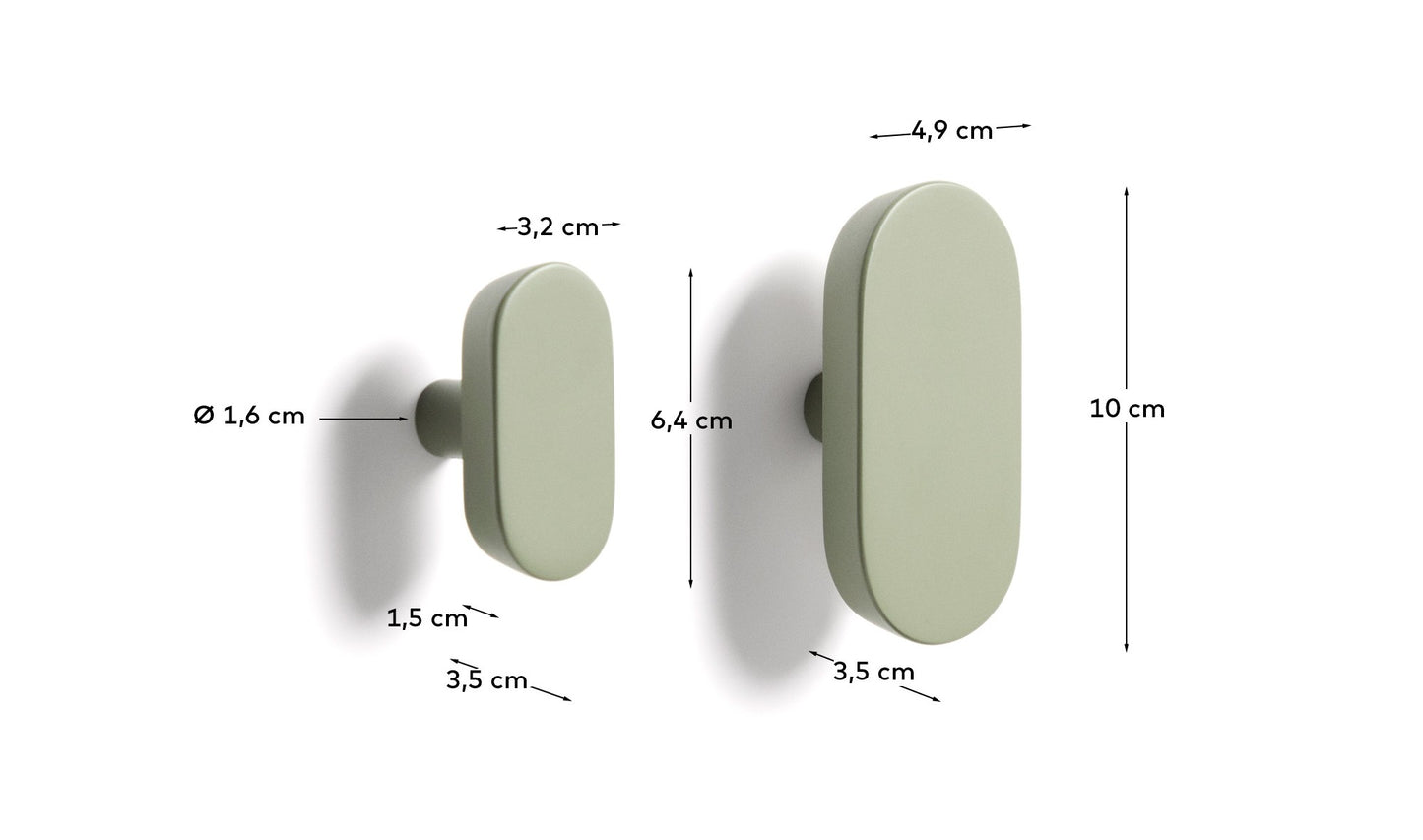 Set Arely di 2 appendini in legno di faggio massiccio con finitura laccata verde 6,5 cm/10 cm