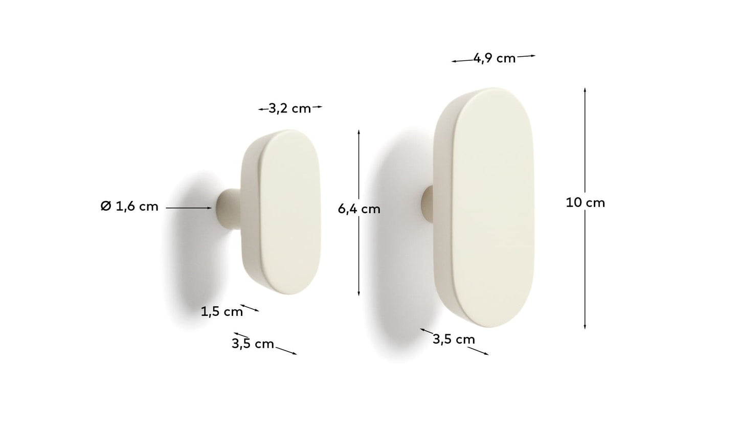 Set Arely di 2 appendini in legno massiccio di faggio con finitura laccata beige 6,5 cm/10 cm